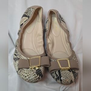 Cole Haan Women's 6.5 Snakeskin Ballet Flats Gold Bow